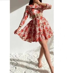 NWT ZARA Sharon Floral 3/4 Sleeve Crinkle Mini Dress, Multicolor, Size XS